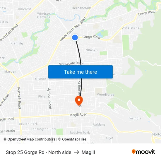 Stop 25 Gorge Rd - North side to Magill map