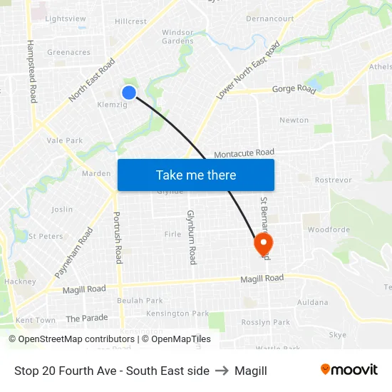 Stop 20 Fourth Ave - South East side to Magill map