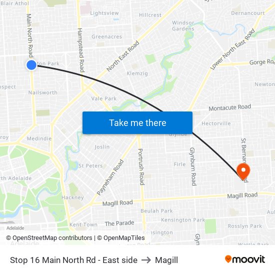 Stop 16 Main North Rd - East side to Magill map