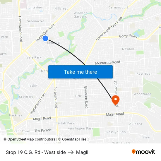Stop 19 O.G. Rd - West side to Magill map