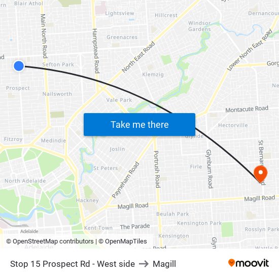 Stop 15 Prospect Rd - West side to Magill map