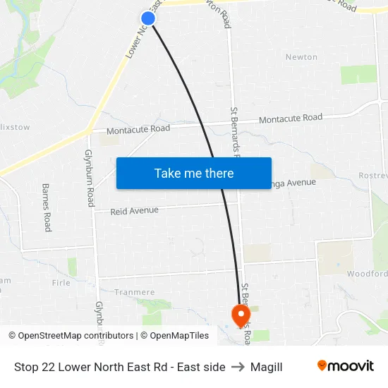 Stop 22 Lower North East Rd - East side to Magill map