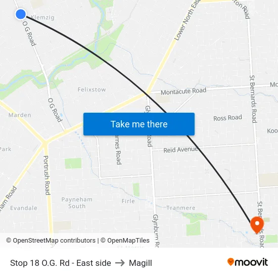 Stop 18 O.G. Rd - East side to Magill map