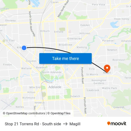 Stop 21 Torrens Rd - South side to Magill map