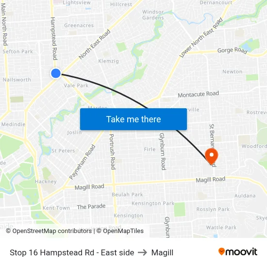 Stop 16 Hampstead Rd - East side to Magill map