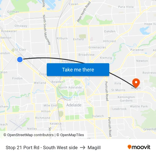 Stop 21 Port Rd - South West side to Magill map
