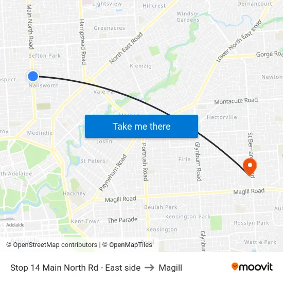 Stop 14 Main North Rd - East side to Magill map