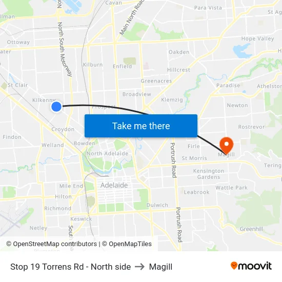 Stop 19 Torrens Rd - North side to Magill map