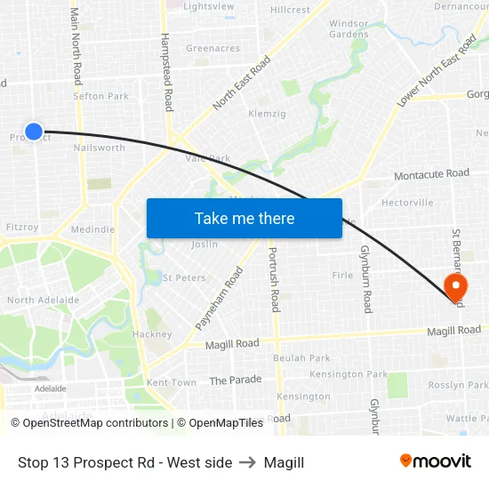 Stop 13 Prospect Rd - West side to Magill map