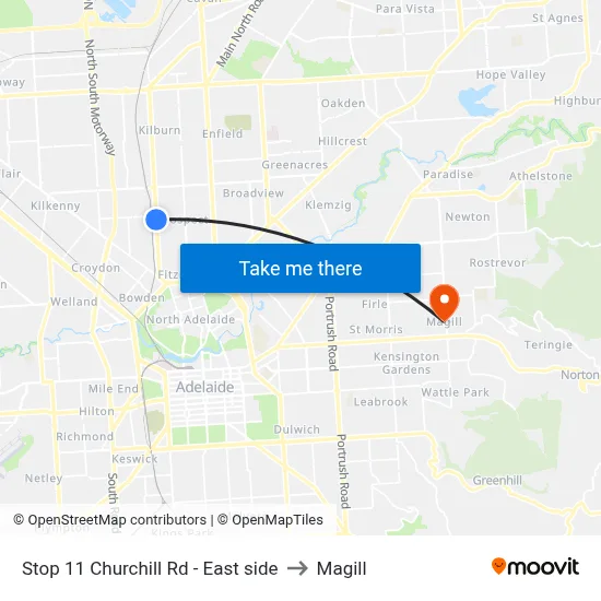 Stop 11 Churchill Rd - East side to Magill map