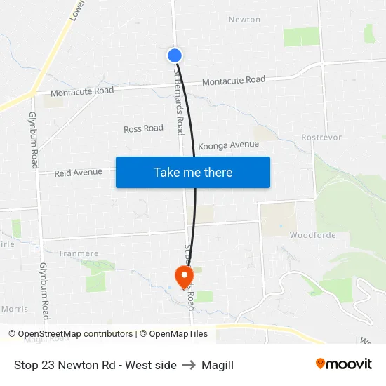 Stop 23 Newton Rd - West side to Magill map