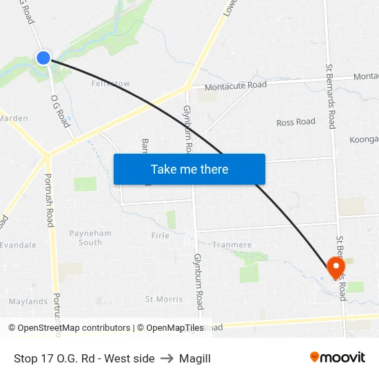 Stop 17 O.G. Rd - West side to Magill map