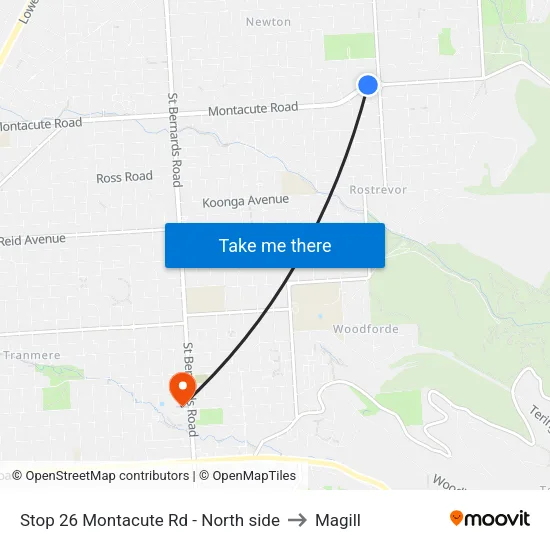Stop 26 Montacute Rd - North side to Magill map