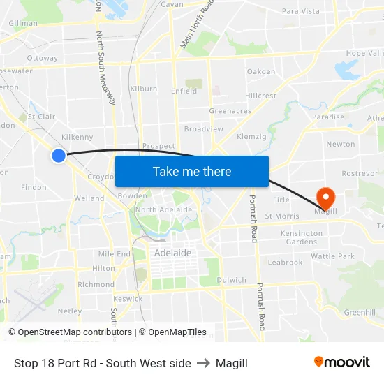 Stop 18 Port Rd - South West side to Magill map