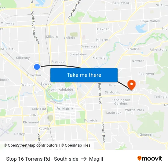 Stop 16 Torrens Rd - South side to Magill map