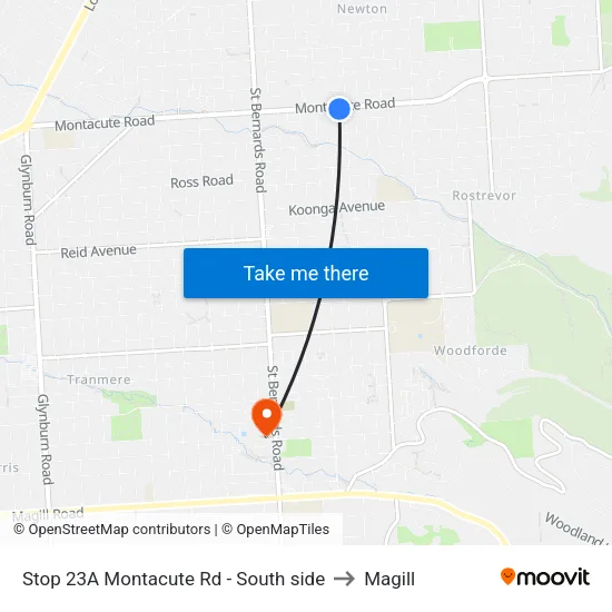 Stop 23A Montacute Rd - South side to Magill map