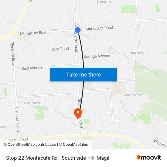 Stop 22 Montacute Rd - South side to Magill map