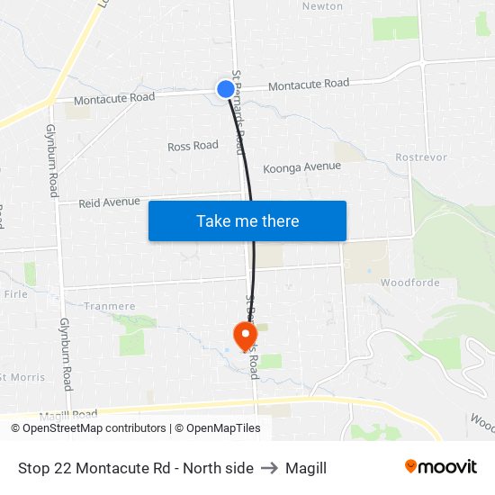 Stop 22 Montacute Rd - North side to Magill map