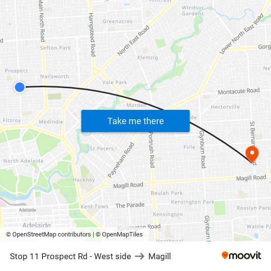 Stop 11 Prospect Rd - West side to Magill map