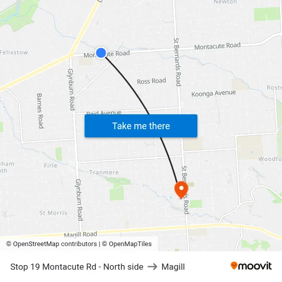 Stop 19 Montacute Rd - North side to Magill map