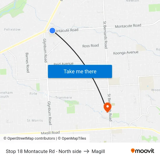 Stop 18 Montacute Rd - North side to Magill map