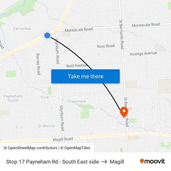 Stop 17 Payneham Rd - South East side to Magill map