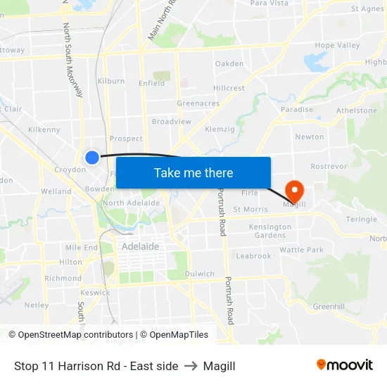 Stop 11 Harrison Rd - East side to Magill map