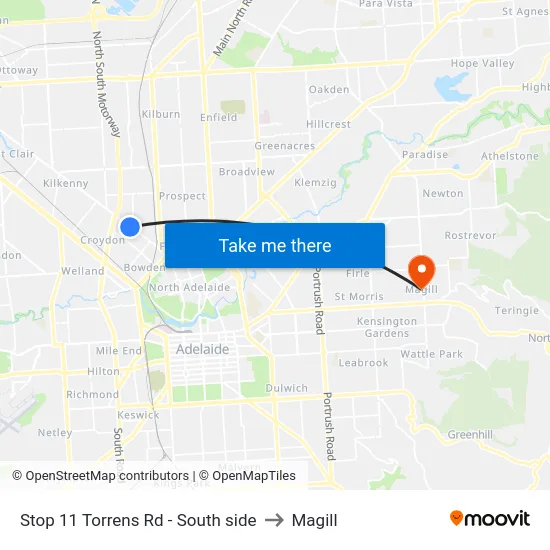 Stop 11 Torrens Rd - South side to Magill map