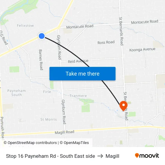 Stop 16 Payneham Rd - South East side to Magill map