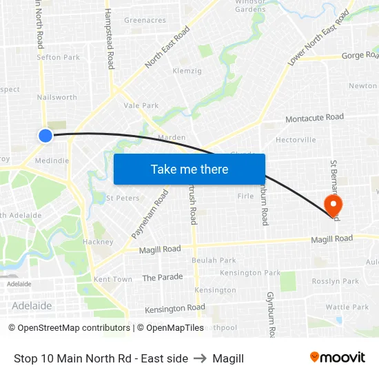 Stop 10 Main North Rd - East side to Magill map
