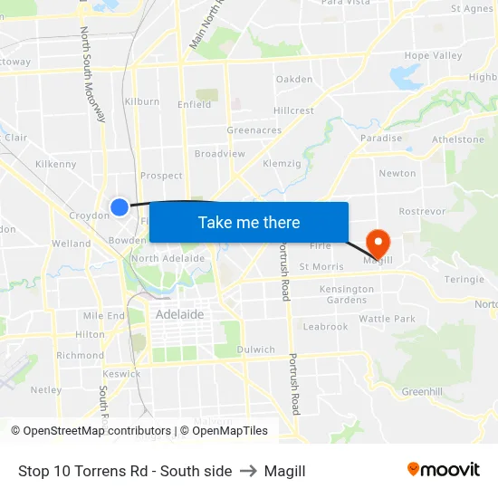 Stop 10 Torrens Rd - South side to Magill map