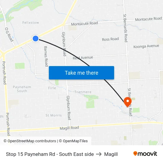 Stop 15 Payneham Rd - South East side to Magill map