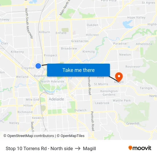 Stop 10 Torrens Rd - North side to Magill map