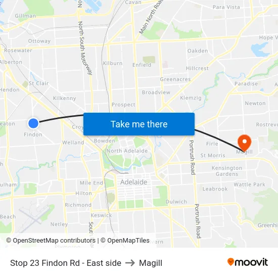 Stop 23 Findon Rd - East side to Magill map
