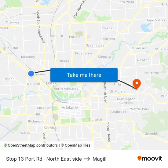 Stop 13 Port Rd - North East side to Magill map
