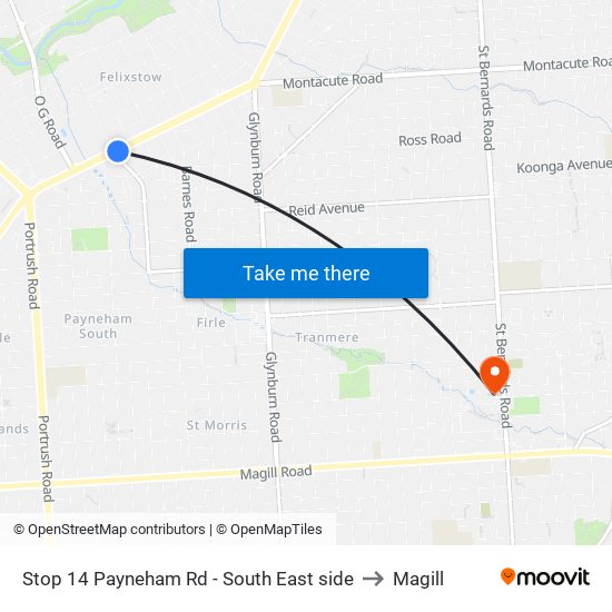 Stop 14 Payneham Rd - South East side to Magill map