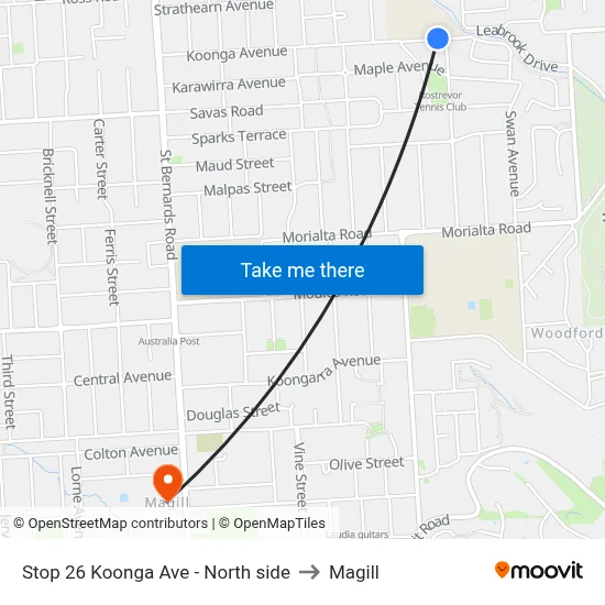 Stop 26 Koonga Ave - North side to Magill map