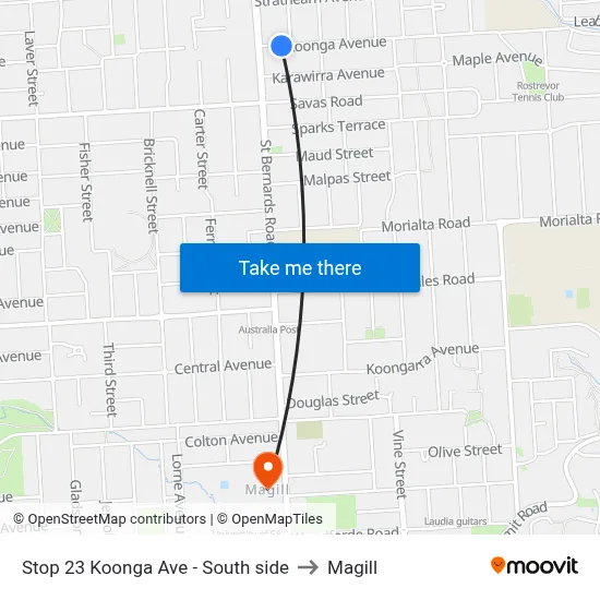 Stop 23 Koonga Ave - South side to Magill map