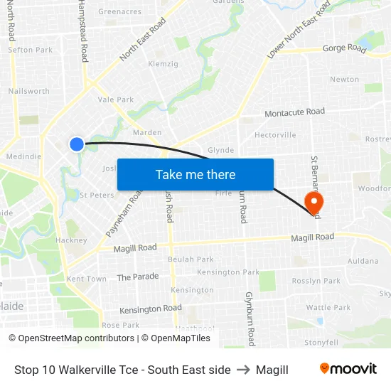 Stop 10 Walkerville Tce - South East side to Magill map