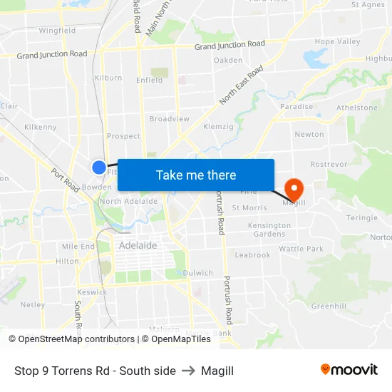 Stop 9 Torrens Rd - South side to Magill map