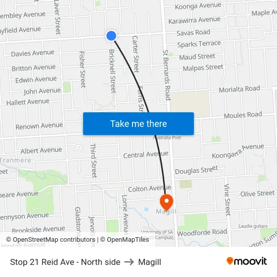 Stop 21 Reid Ave - North side to Magill map