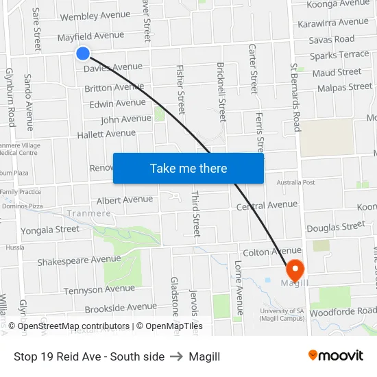 Stop 19 Reid Ave - South side to Magill map