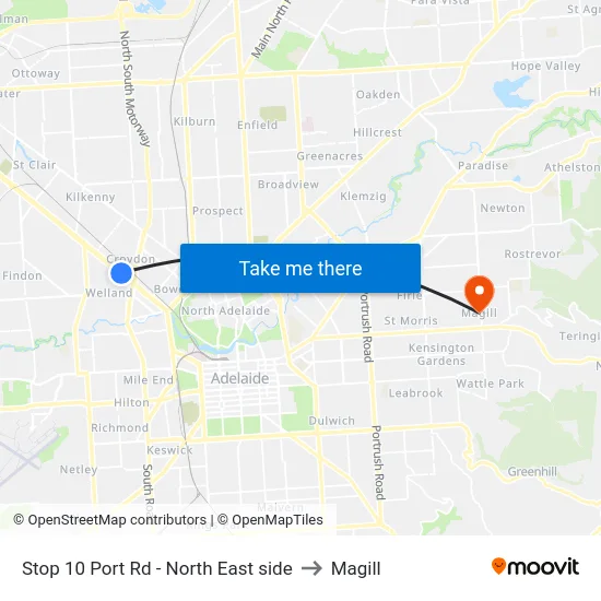 Stop 10 Port Rd - North East side to Magill map
