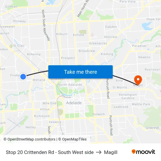 Stop 20 Crittenden Rd - South West side to Magill map