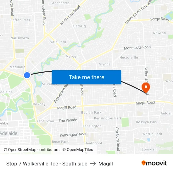 Stop 7 Walkerville Tce - South side to Magill map