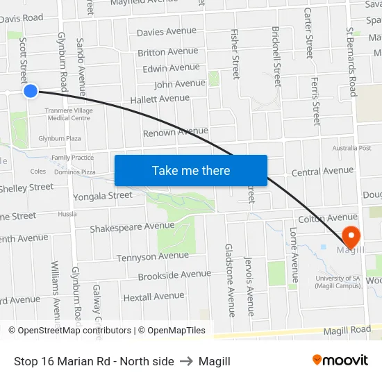 Stop 16 Marian Rd - North side to Magill map