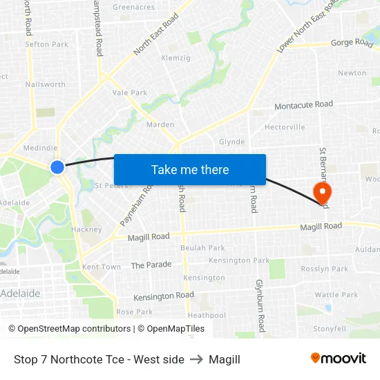 Stop 7 Northcote Tce - West side to Magill map
