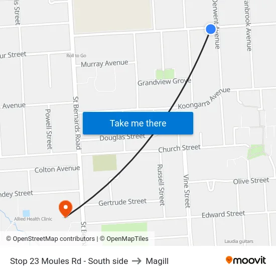 Stop 23 Moules Rd - South side to Magill map