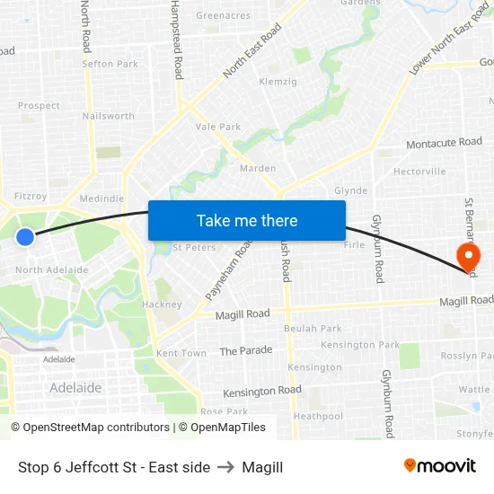 Stop 6 Jeffcott St - East side to Magill map