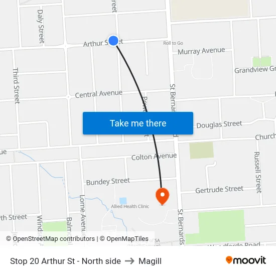 Stop 20 Arthur St - North side to Magill map
